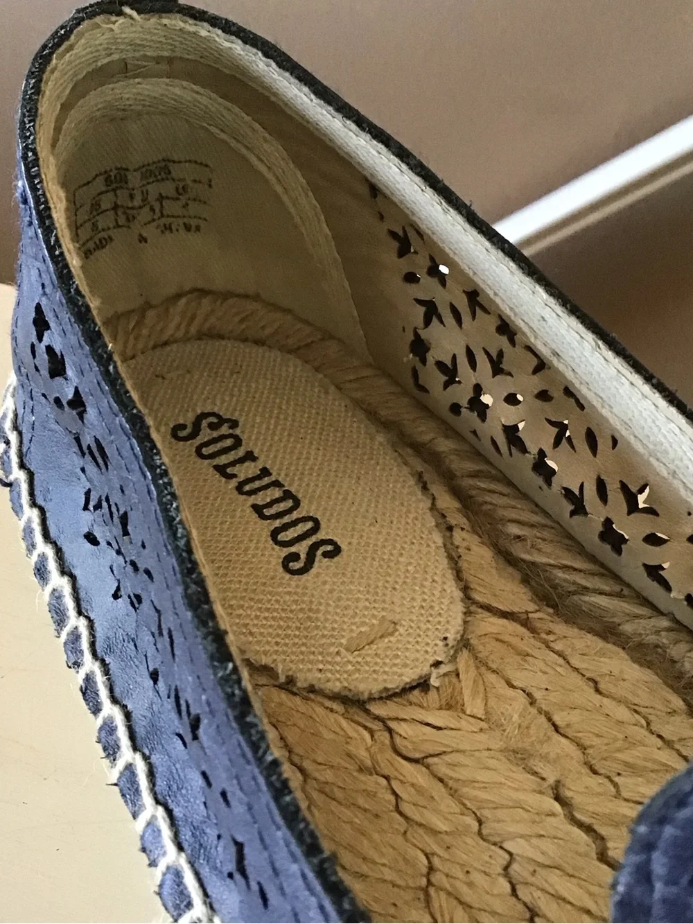 Blue Leather Perforated Slip On Soludos Espadrilles (Size 6)